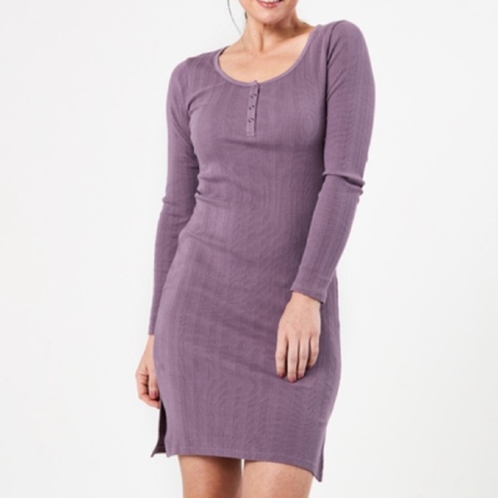 Pact Rib-Fit Henley Dress Sz S Lavender Purple Scandi Girl Granola Sustainable